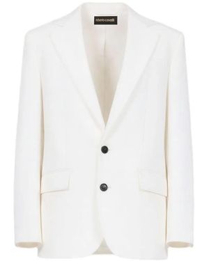 Roberto Cavalli Single-Breasted Peaked-Lapel Blazer - White