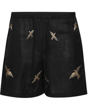 BAZISZT Columbus Embroidered Drawstring Shorts - Black