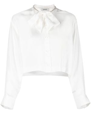 Sandro Pussy-Bow Collar Silk Blouse - Bianco