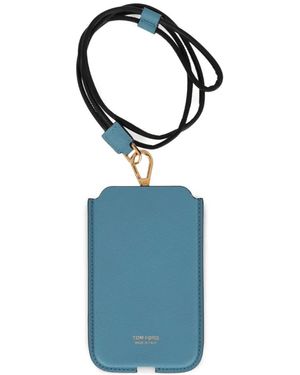 Tom Ford Grained-Texture Detachable-Strap Phone Case - Blue
