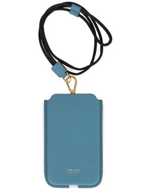 Tom Ford Grained-Texture Detachable-Strap Phone Case - Blue