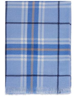 Bompard Tartan Fringed Scarf - Blue