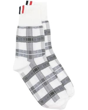 Thom Browne Tartan-Check Mid-Calf Socks - White