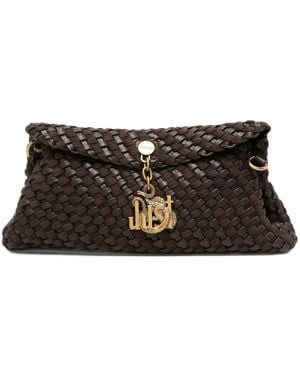 Just Cavalli Woven Logo-Charm Shoulder Bag - Black