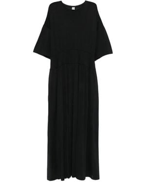 TOTEME Short-Sleeve Pleated Midi Dress - Black