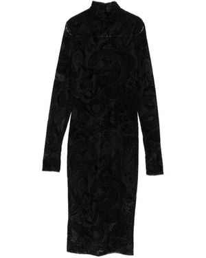 Just Cavalli Mock-Neck Long-Sleeve Midi Dress - Black