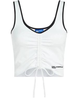 KARL LAGERFELD V-Neck Ruched Tank Top - White