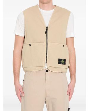 Stone Island 6100007 Organic Panama Cotton 'Old' Effect Loose-Fit Vest With Multiple Pockets - Natural