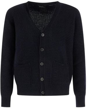 AROVESCIO Waffle-Knit Button-Up Cardigan - Blue