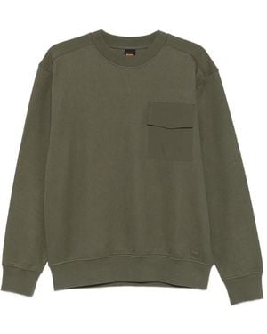 BOSS Ribbed-Knit Flap-Pocket Jumper - Green