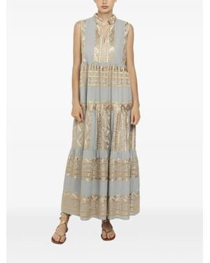Greek Archaic Kori Embroidered Tiered Maxi Dress - Natural