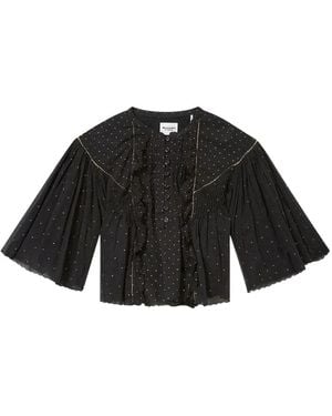 Isabel Marant Veenia Embellished Cropped Cotton Top - Black
