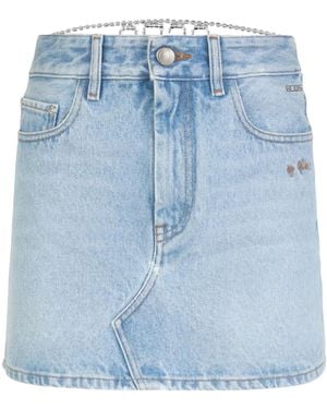 Gcds Crystal-Embellished Denim Mini Skirt - Blue