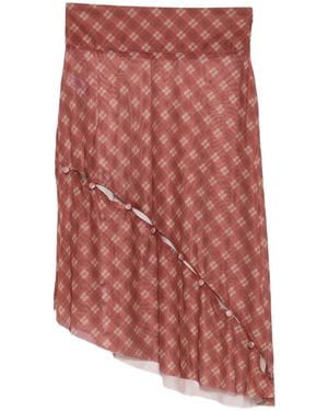 House Of Sunny Button-Detail Plaid Skirt - Red