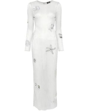 Leslie Amon Sequin-Embellished Pleated Maxi-Dress - White