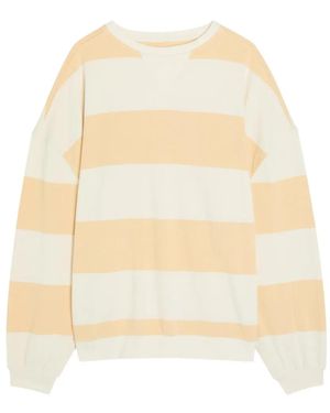 Free People We The Free Striped Crew-Neck Cotton Sweatshirt - White