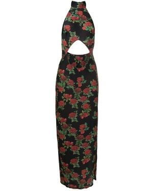 Amir Slama Cut-Out Floral-Pattern Maxi Dress - Black