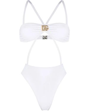 Dolce & Gabbana Badeanzug Mit Logo-Schild - Weiß