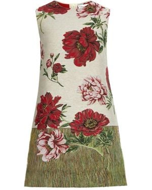 Oscar de la Renta Peony Floral Shift Mini Dress - Natural
