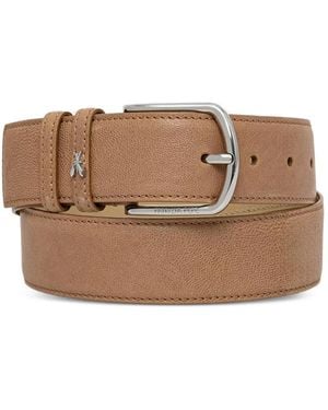 Patrizia Pepe Logo-Plaque Grained-Leather Belt - Brown