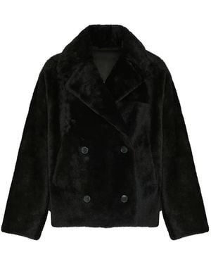 Yves Salomon Double-Breasted Shearling Jacket - Black