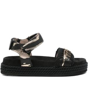 Mou Logo-Plaque Suede Sandals - Black