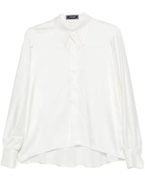 Styland Kimono-Sleeve Satin Shirt - White