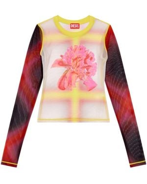 DIESEL Slim-fit Mesh Top With Flower Print - Red