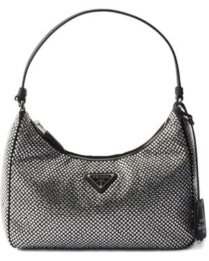 Prada Mini Re-Edition 2005 Crystal-Embellished Shoulder Bag - Grey