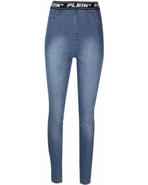 Philipp Plein Logo-Waistband Leggings - Blue
