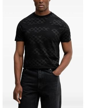 KARL LAGERFELD Monogram-Pattern Short-Sleeve T-Shirt - Black