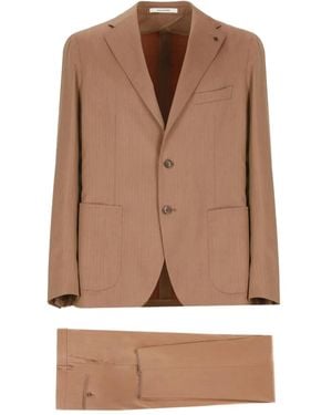 Tagliatore Herringbone Patch-Pockets Suit - Brown
