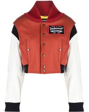 DSquared² Logo-Patch Panelled Bomber Jacket - Red