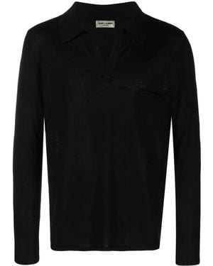 Saint Laurent Gestricktes Poloshirt Mit Logo - Schwarz
