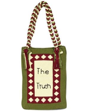 BAZISZT Embroidered Knitted Tote Bag - White