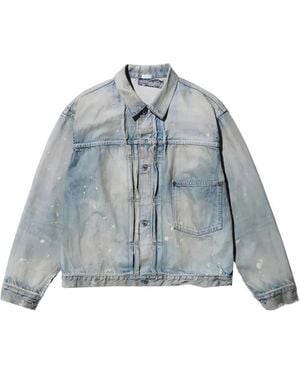 A.PRESSE Bleached-Effect Pleated Denim Jacket - Blue