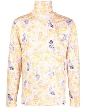Liberal Youth Ministry Floral Motif Print High Neck Top - Yellow