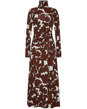 Cara Cara Floral-Print Turtleneck Dress - Brown