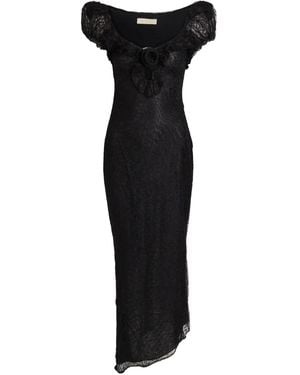 De La Vali Floral-Lace Asymmetrical Dress - Black