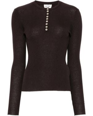 Soft Goat Ribbed-Knit Henley Jumper - Black
