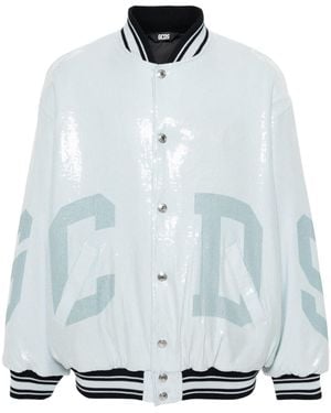 Gcds Sequins Varsity Logo Bomber Jacket - White