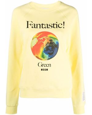 MSGM Fantastic Logo-Print Crew Neck Sweatshirt - Metallic