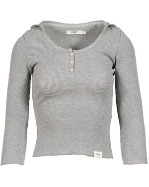 GLOWNY 3/4 G Waffle-Knit Button Hoodie - Grey