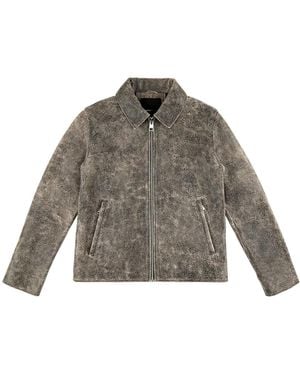 Purple Brand Wordmark Leather Jacket - Grey