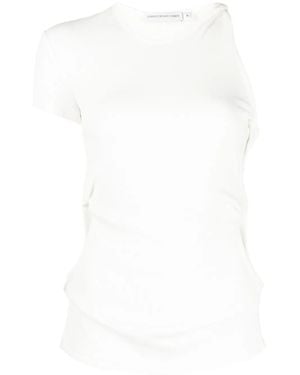 Christopher Esber Twist-Detail Asymmetric Ribbed T-Shirt - White