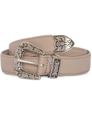 Orciani Engraved Buckle Leather Belt - Gray
