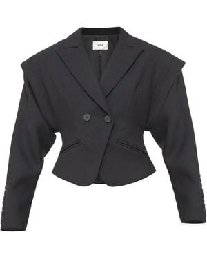 Nissa Sculpted-Shoulder Wool Blend Blazer - Black