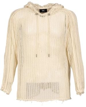 THUG CLUB Mesh-Knit Distressed Hoodie - Natural