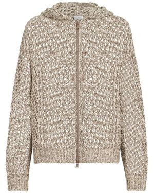 Brunello Cucinelli Dazzling Chiné Net Hooded Cardigan - Natural