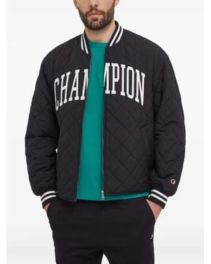Champion Logo-Appliqué Quilted Bomber Jacket - Blue